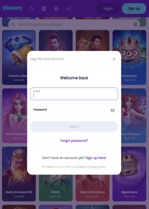 Skyddad medlem åtkomst gateway Winnerz Casino